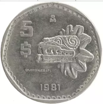 Монета 5 песо Мексики 1981 года Медно-никель