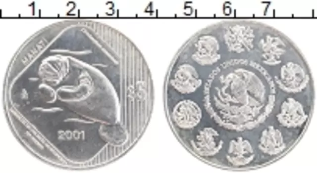 Монета 5 песо Мексики 2001 года Серебро Ламантин
