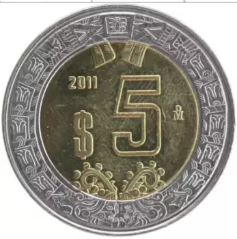 Монета 5 песо Мексики 2011 года Биметалл