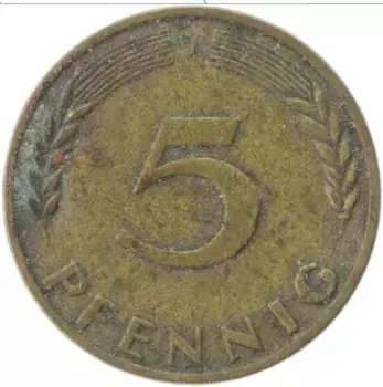Монета 5 пфеннигов ФРГ 1950 года Латунь J