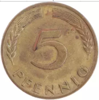 Монета 5 пфеннигов ФРГ 1950 года Латунь J