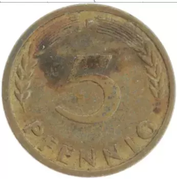 Монета 5 пфеннигов ФРГ 1950 года Латунь F