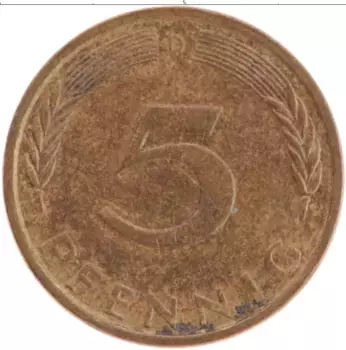 Монета 5 пфеннигов ФРГ 1972 года Латунь D