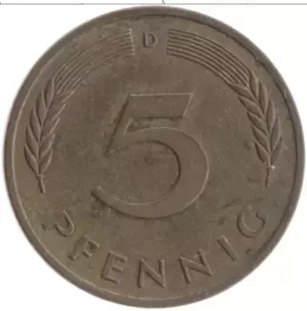 Монета 5 пфеннигов ФРГ 1990 года Латунь D