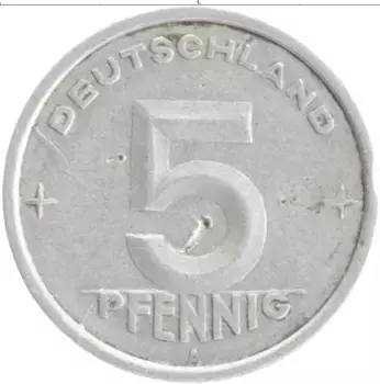 Монета 5 пфеннигов ГДР 1948 года Алюминий А