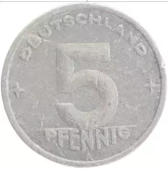 Монета 5 пфеннигов ГДР 1949 года Алюминий А