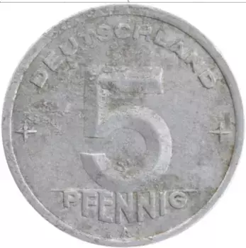 Монета 5 пфеннигов ГДР 1949 года Алюминий А