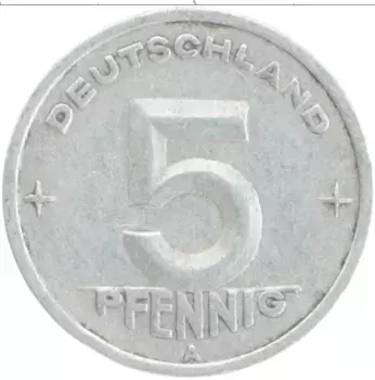 Монета 5 пфеннигов ГДР 1949 года Алюминий А
