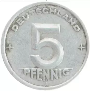 Монета 5 пфеннигов ГДР 1949 года Алюминий А