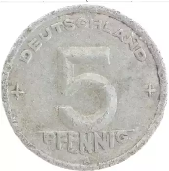 Монета 5 пфеннигов ГДР 1949 года Алюминий А