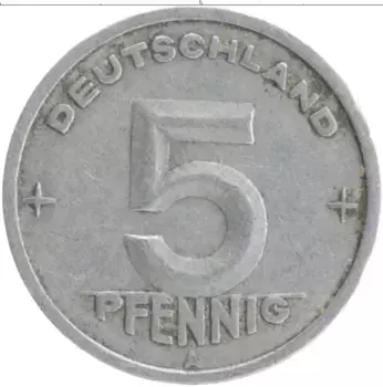 Монета 5 пфеннигов ГДР 1949 года Алюминий А