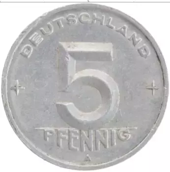 Монета 5 пфеннигов ГДР 1950 года Алюминий А