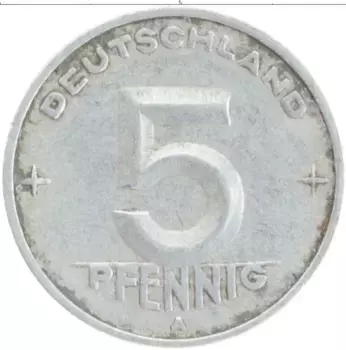 Монета 5 пфеннигов ГДР 1950 года Алюминий А