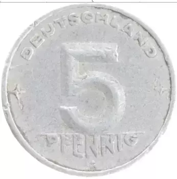 Монета 5 пфеннигов ГДР 1950 года Алюминий А