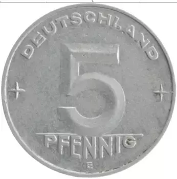 Монета 5 пфеннигов ГДР 1953 года Алюминий Е