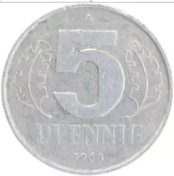 Монета 5 пфеннигов ГДР 1968 года Алюминий А
