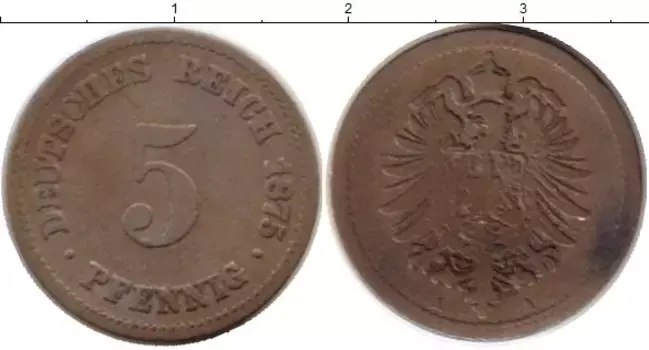 Монета 5 пфеннигов Германии 1875 года Медно-никель A
