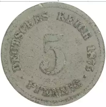 Монета 5 пфеннигов Германии 1875 года Медно-никель A