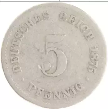 Монета 5 пфеннигов Германии 1875 года Медно-никель C
