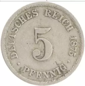 Монета 5 пфеннигов Германии 1875 года Медно-никель B