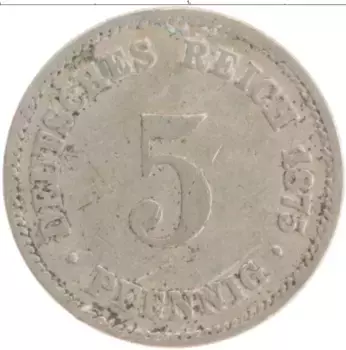 Монета 5 пфеннигов Германии 1875 года Медно-никель A