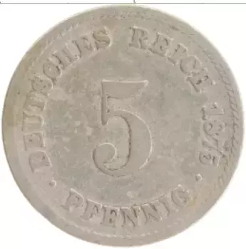 Монета 5 пфеннигов Германии 1875 года Медно-никель G