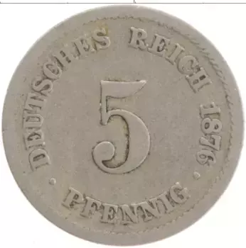 Монета 5 пфеннигов Германии 1876 года Медно-никель J