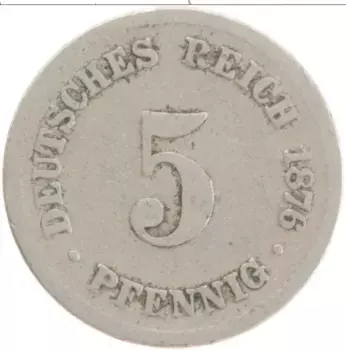 Монета 5 пфеннигов Германии 1876 года Медно-никель E