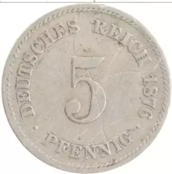 Монета 5 пфеннигов Германии 1876 года Медно-никель D