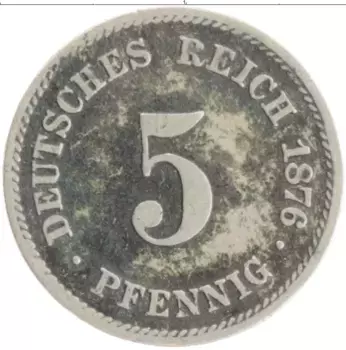 Монета 5 пфеннигов Германии 1876 года Медно-никель G