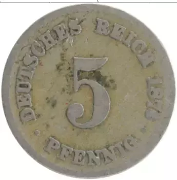 Монета 5 пфеннигов Германии 1876 года Медно-никель Е