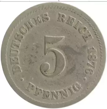 Монета 5 пфеннигов Германии 1876 года Медно-никель J