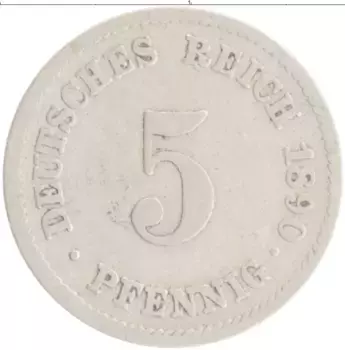 Монета 5 пфеннигов Германии 1890 года Медно-никель J