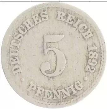 Монета 5 пфеннигов Германии 1892 года Медно-никель A