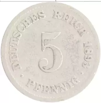 Монета 5 пфеннигов Германии 1893 года Медно-никель J