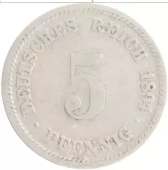Монета 5 пфеннигов Германии 1894 года Медно-никель D