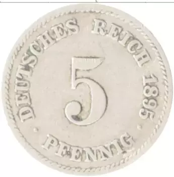 Монета 5 пфеннигов Германии 1895 года Медно-никель F