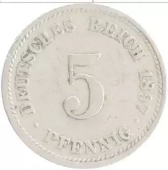 Монета 5 пфеннигов Германии 1897 года Медно-никель D
