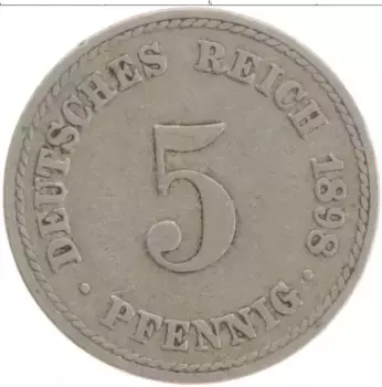 Монета 5 пфеннигов Германии 1898 года Медно-никель A