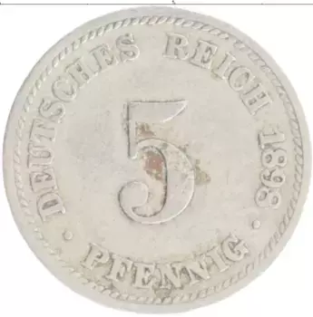 Монета 5 пфеннигов Германии 1898 года Медно-никель D