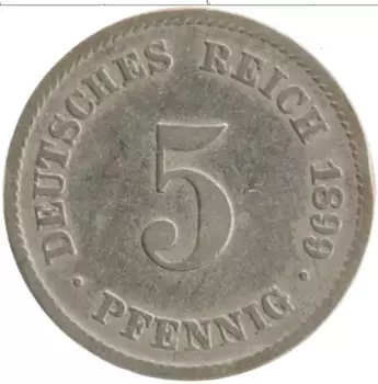 Монета 5 пфеннигов Германии 1899 года Медно-никель F