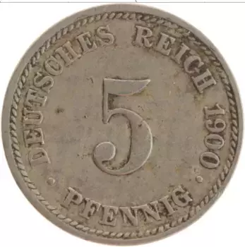 Монета 5 пфеннигов Германии 1900 года Медно-никель D