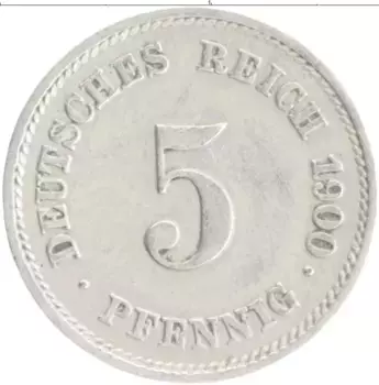 Монета 5 пфеннигов Германии 1900 года Медно-никель E