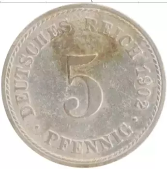 Монета 5 пфеннигов Германии 1902 года Медно-никель A