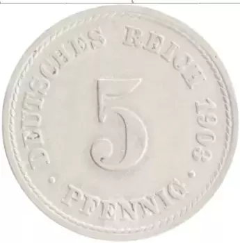 Монета 5 пфеннигов Германии 1903 года Медно-никель F