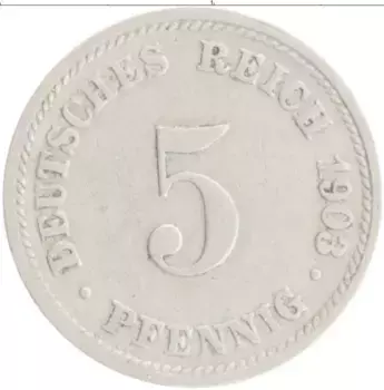 Монета 5 пфеннигов Германии 1903 года Медно-никель D