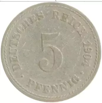 Монета 5 пфеннигов Германии 1904 года Медно-никель A