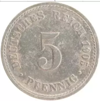 Монета 5 пфеннигов Германии 1905 года Медно-никель A