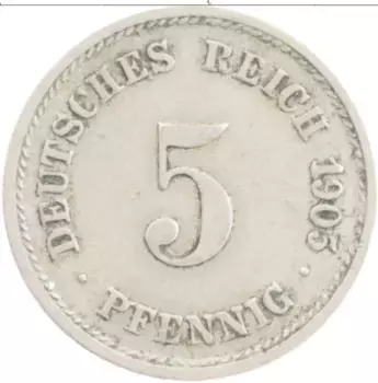 Монета 5 пфеннигов Германии 1905 года Медно-никель G