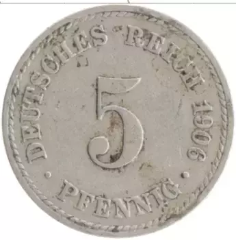 Монета 5 пфеннигов Германии 1906 года Медно-никель A